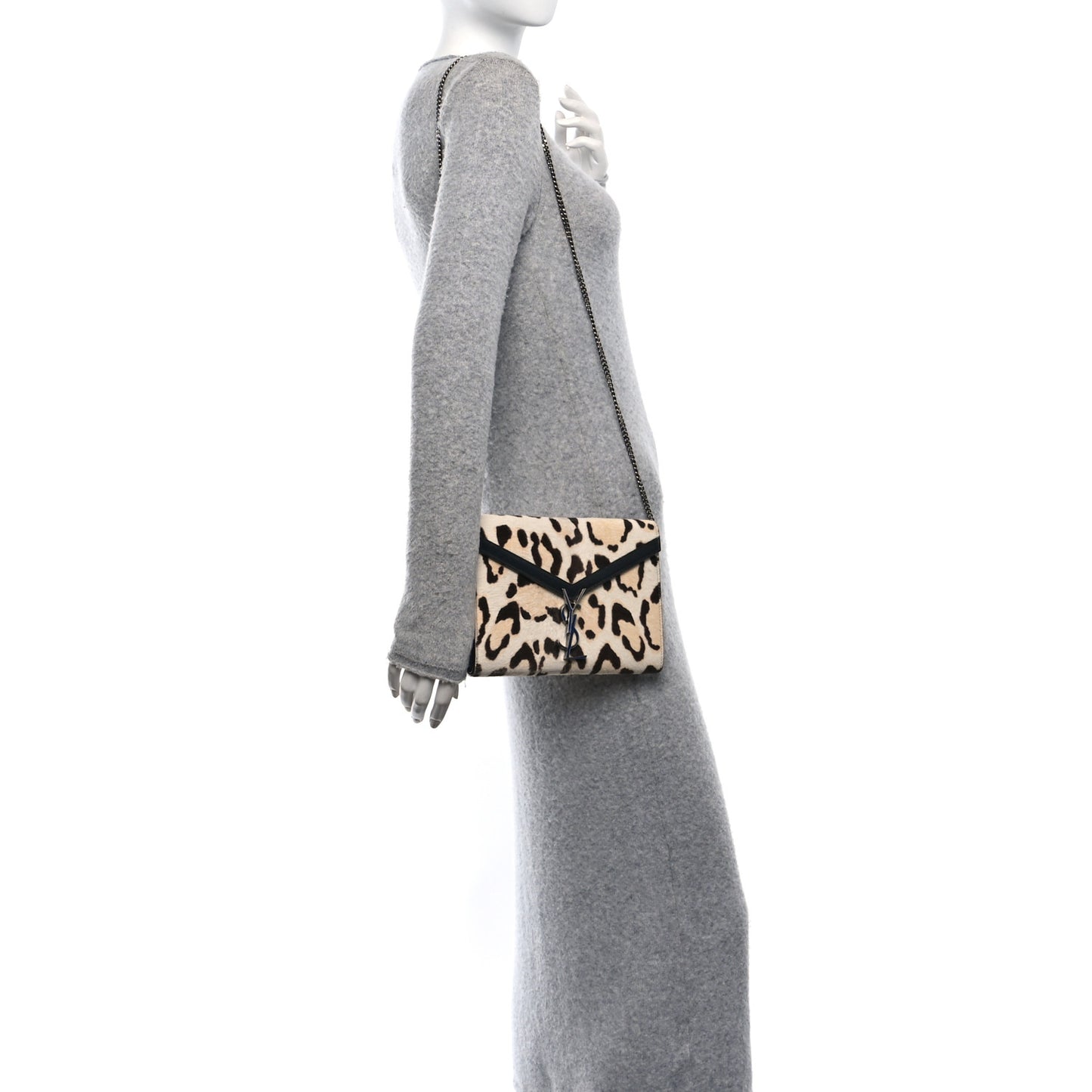 Calf Hair Leopard Print Monogram Cassandra Chain Wallet White Multicolor