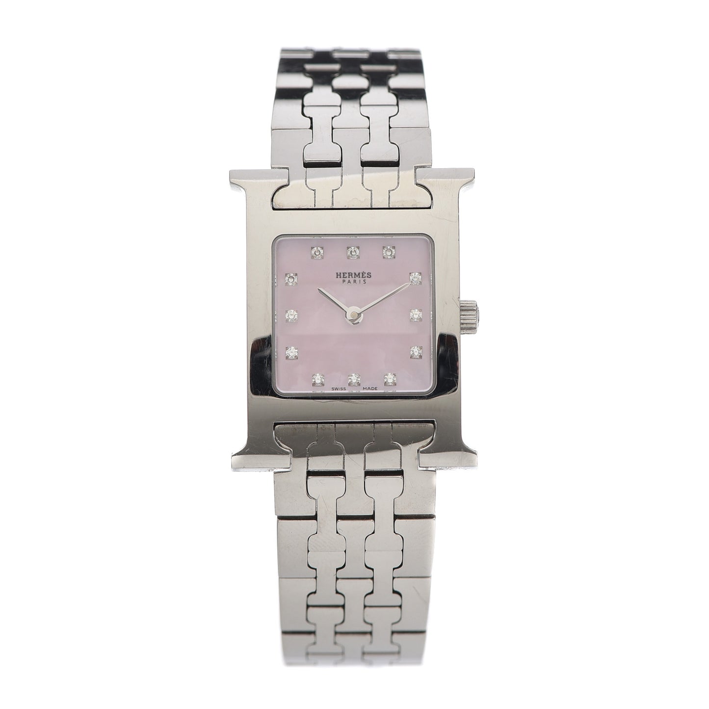Stainless Steel Diamond Pink Mother of Pearl 21mm Heure H Hour Quartz Watch