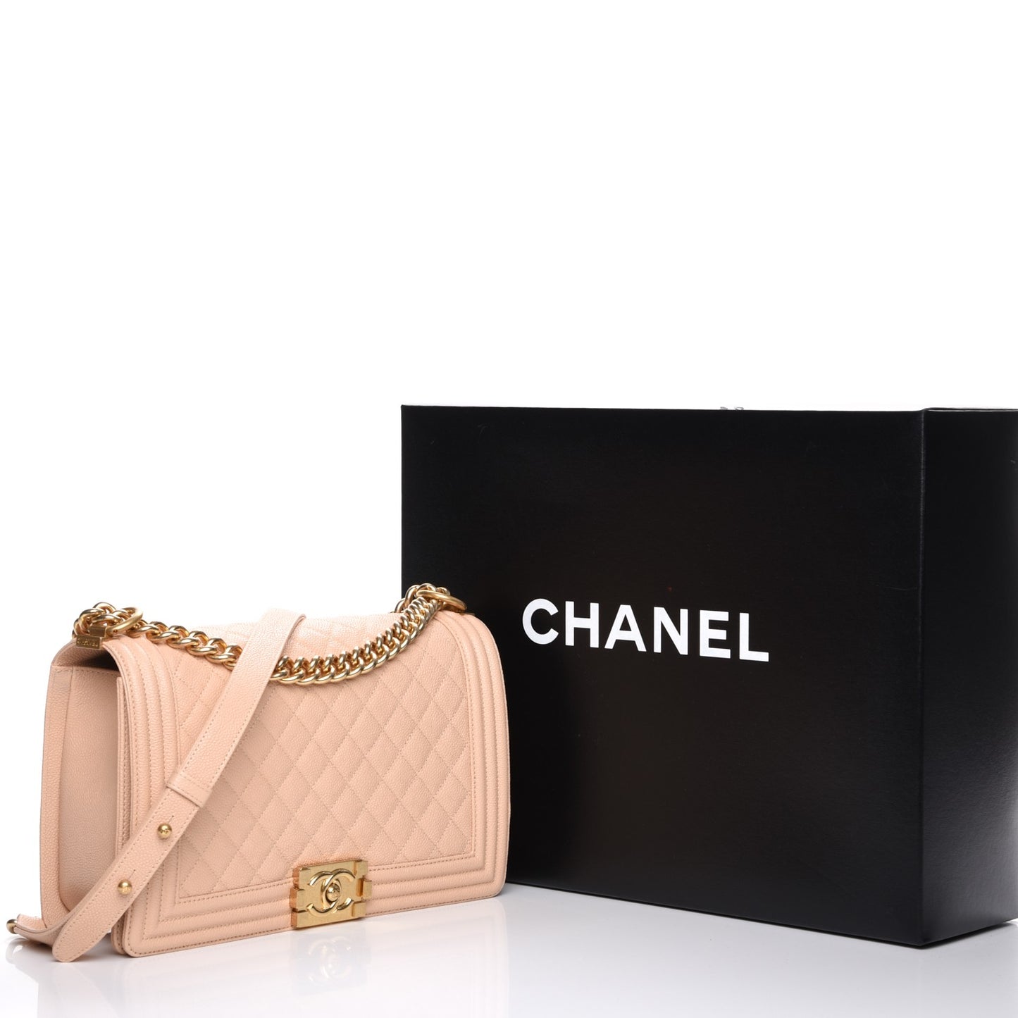 Caviar Quilted New Medium Boy Flap Beige Clair