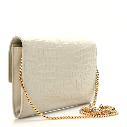 Saint Laurent Calfskin Crocodile Embossed Monogram Uptown Chain Wallet Crema Soft 4 of 9