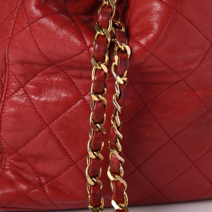 Chanel Lambskin Quilted Drawstring Bucket Bag Red 10 of 13