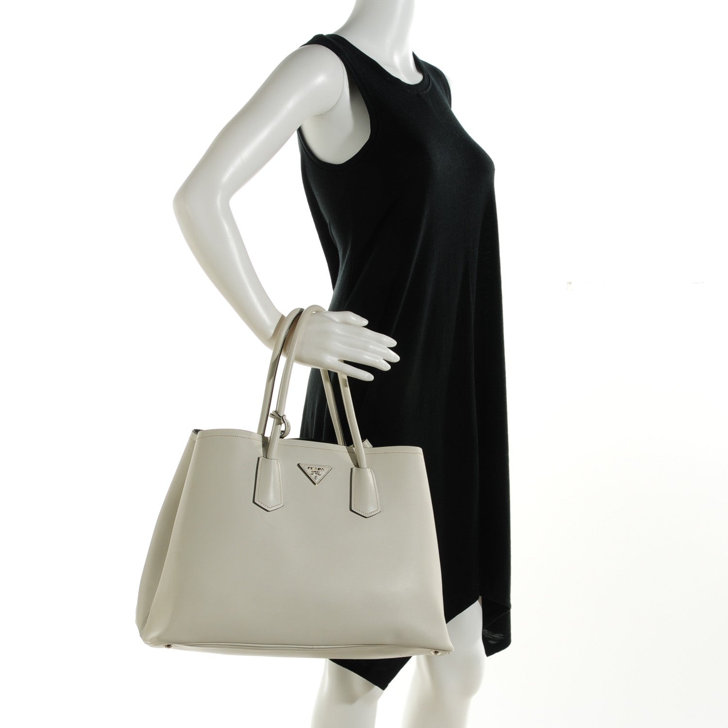 Prada City Calf Large Double Bag Talco 2 of 17