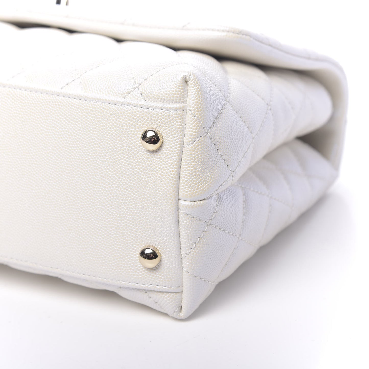 Iridescent Caviar Quilted Small Coco Handle Flap White