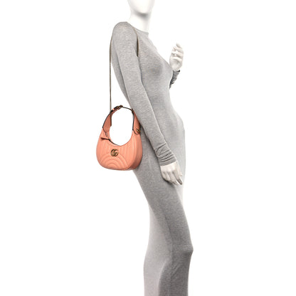 Gucci Calfskin Vertical Ring Matelasse Mini GG Marmont Half Moon Hobo Peachy Chic 2 of 10