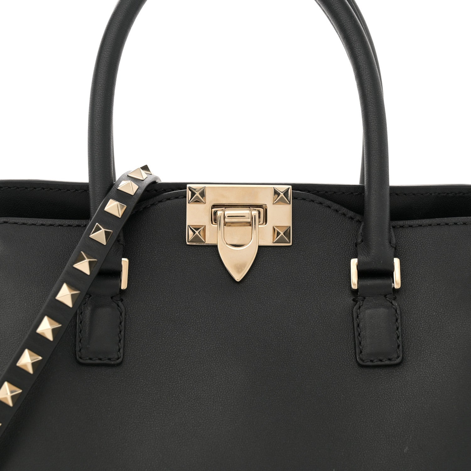 Valentino Garavani Vitello Small Rockstud Double Handle Tote Black 6 of 10