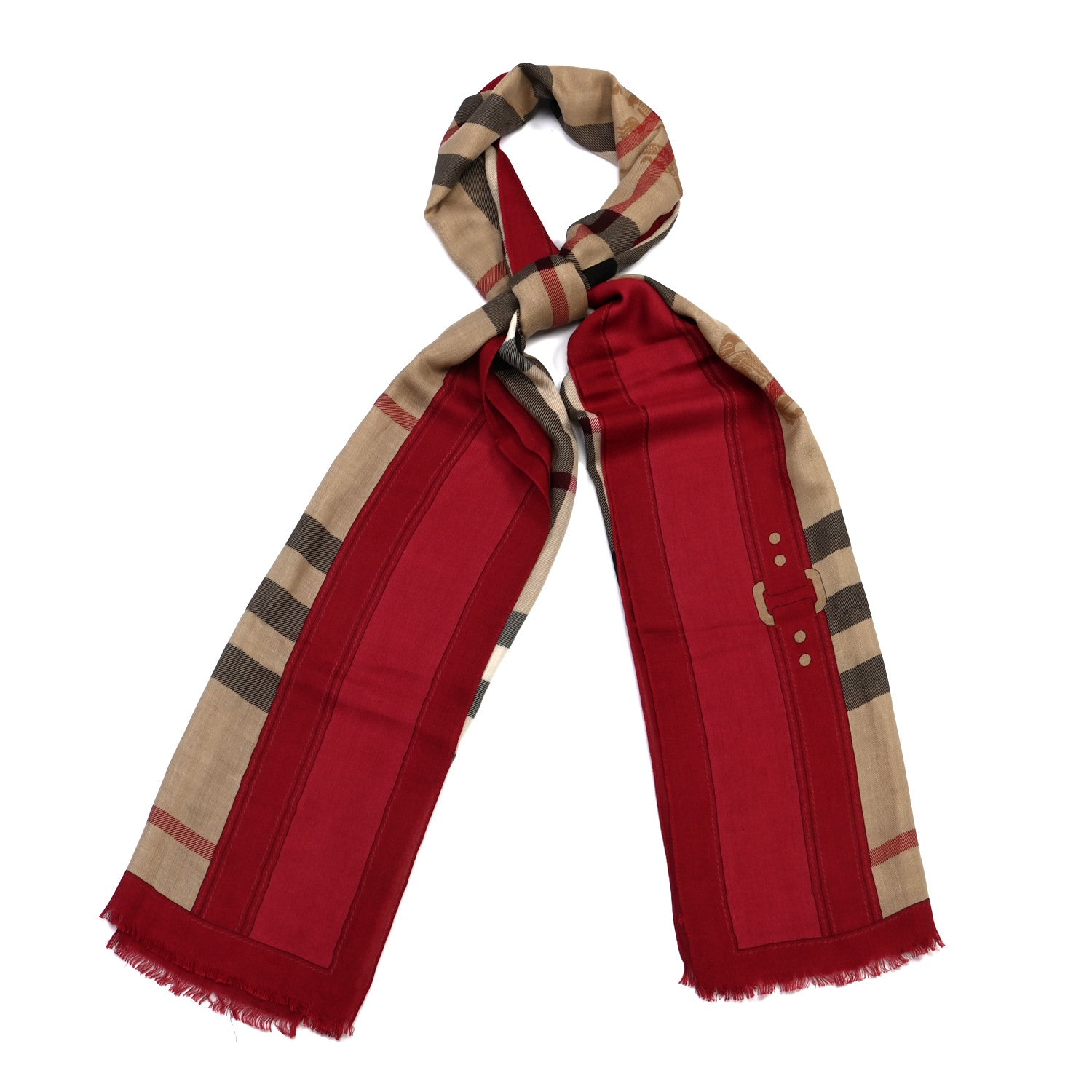 Burberry Modal Cashmere Haymarket Check Color Border Scarf Red 1 of 4