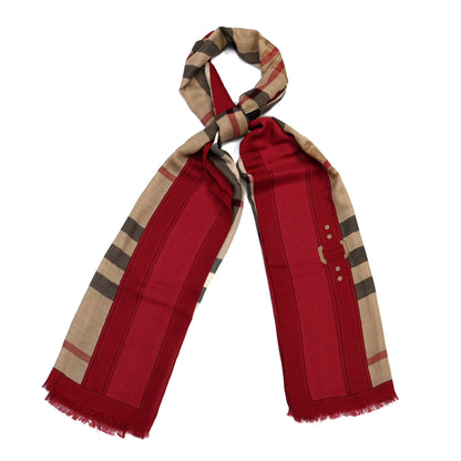 Burberry Modal Cashmere Haymarket Check Color Border Scarf Red 1 of 4