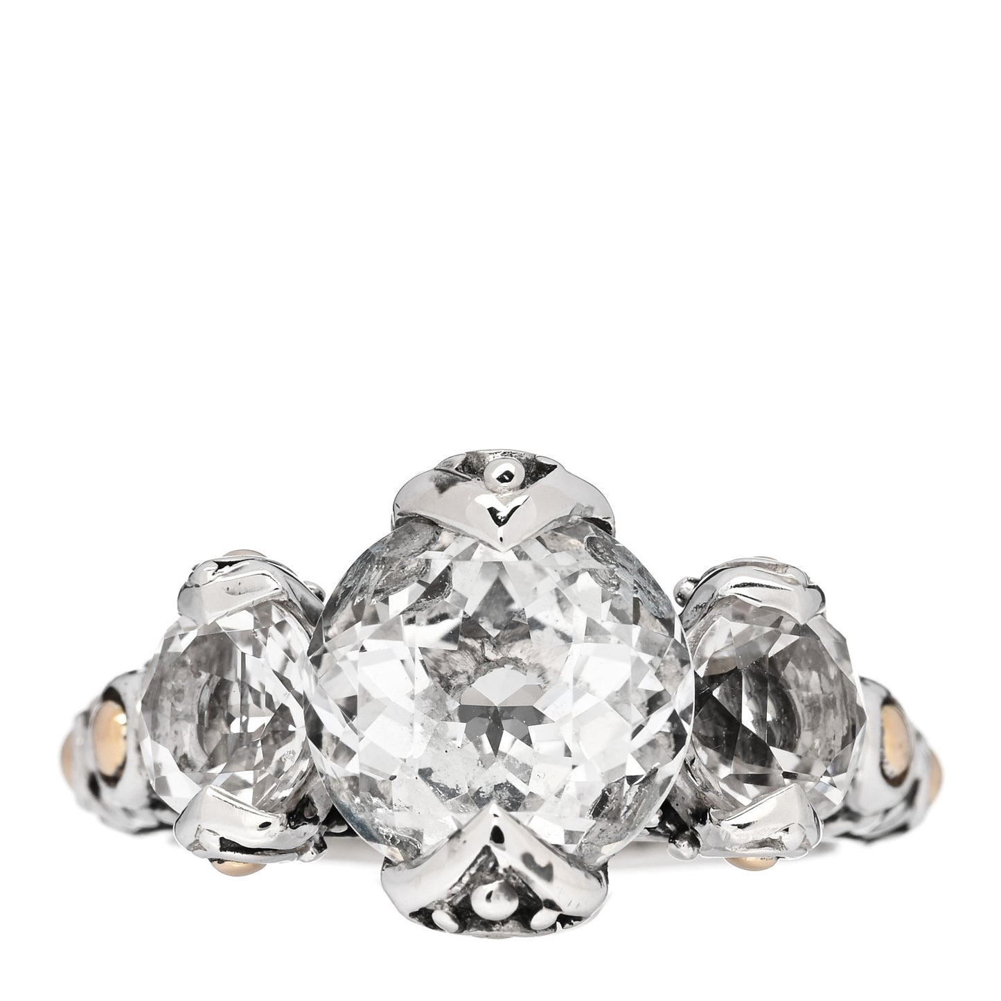 Sterling Silver 18K Yellow Gold White Topaz Batu Sari Ring 54 7