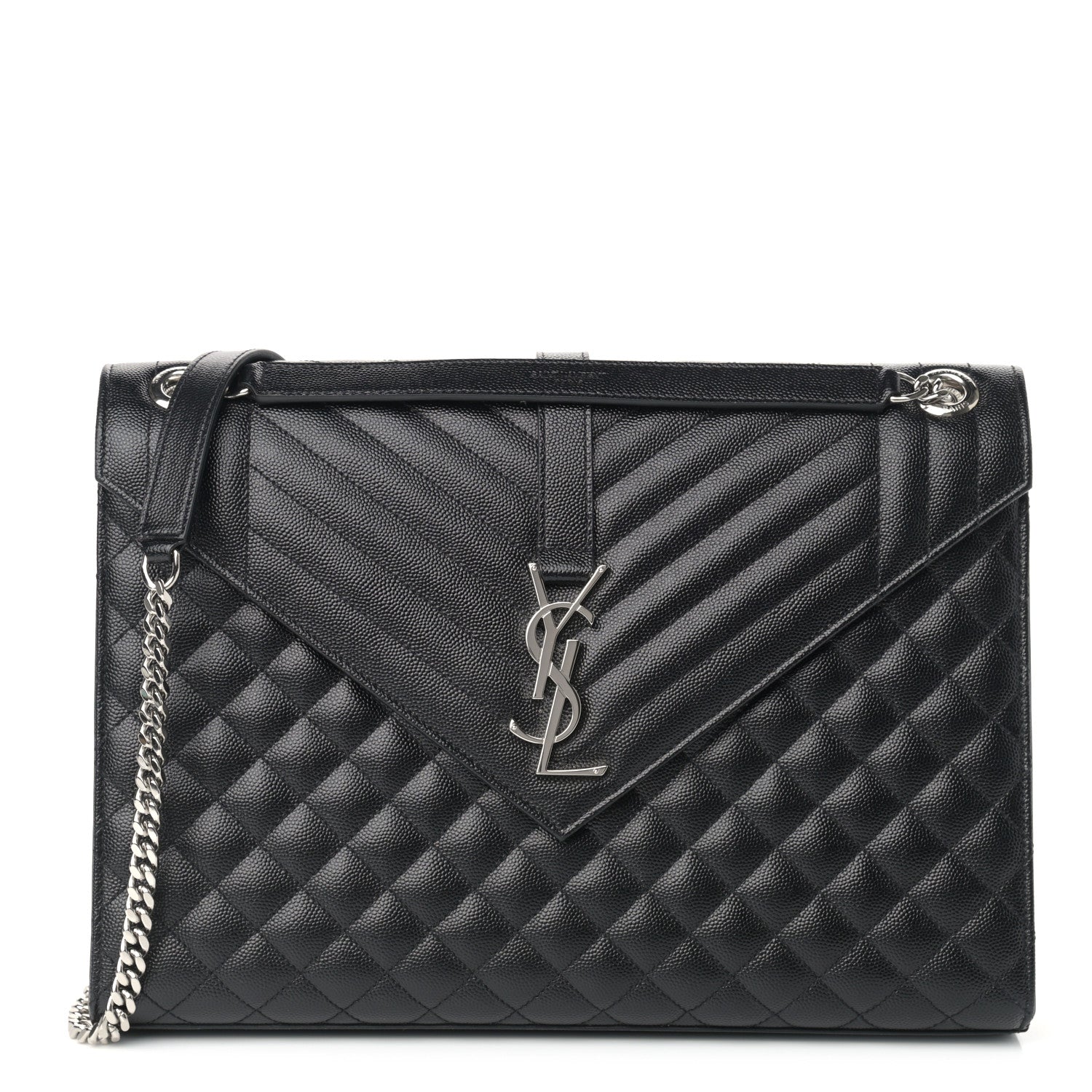 Saint Laurent Calfskin Mixed Matelasse Triquilt Large Monogram Satchel Black 1 of 9