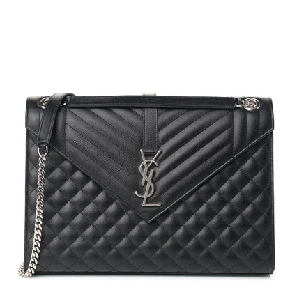 Saint Laurent Calfskin Mixed Matelasse Triquilt Large Monogram Satchel Black 1 of 9