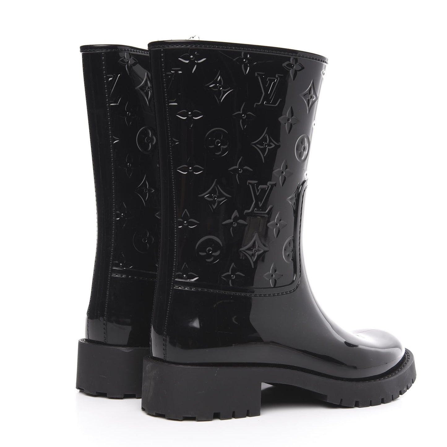 Rubber Embossed Monogram Drops Flat Half Boots 38 Black
