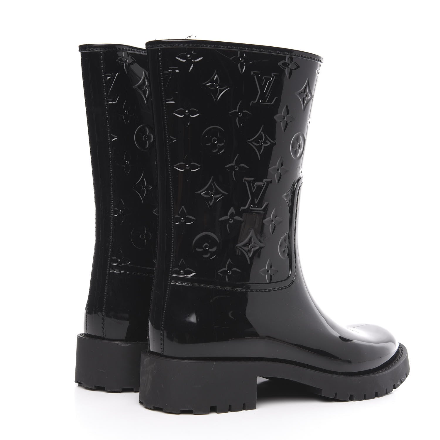 Louis Vuitton Rubber Embossed Monogram Drops Flat Half Boots 38 Black 4 of 10