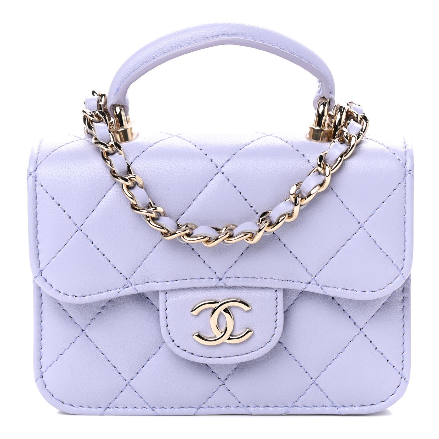 Lambskin Quilted Top Handle Flap Coin Purse With Chain Light Purple