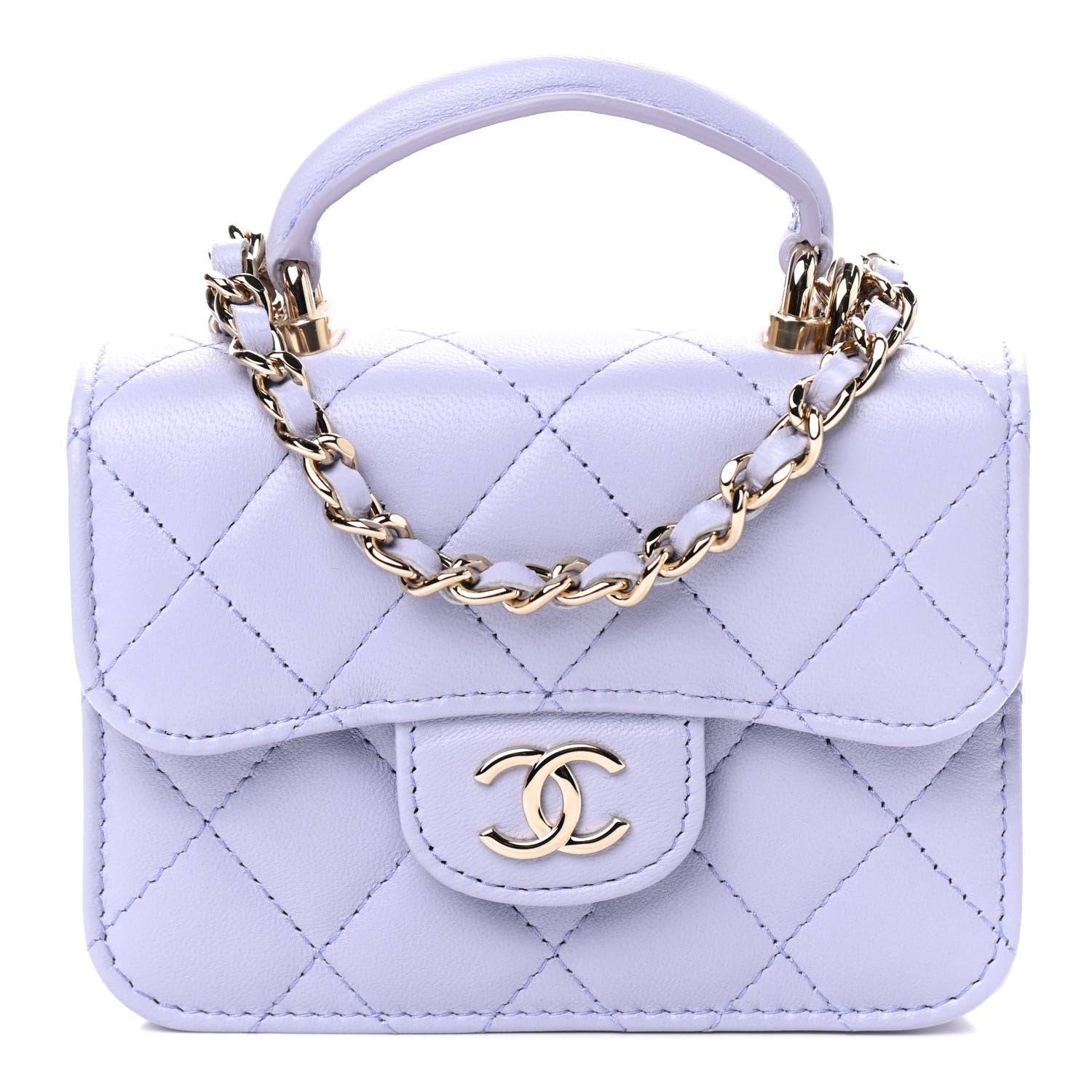 Chanel Lambskin Quilted Top Handle Flap Coin Purse With Chain Light Purple 1 of 9