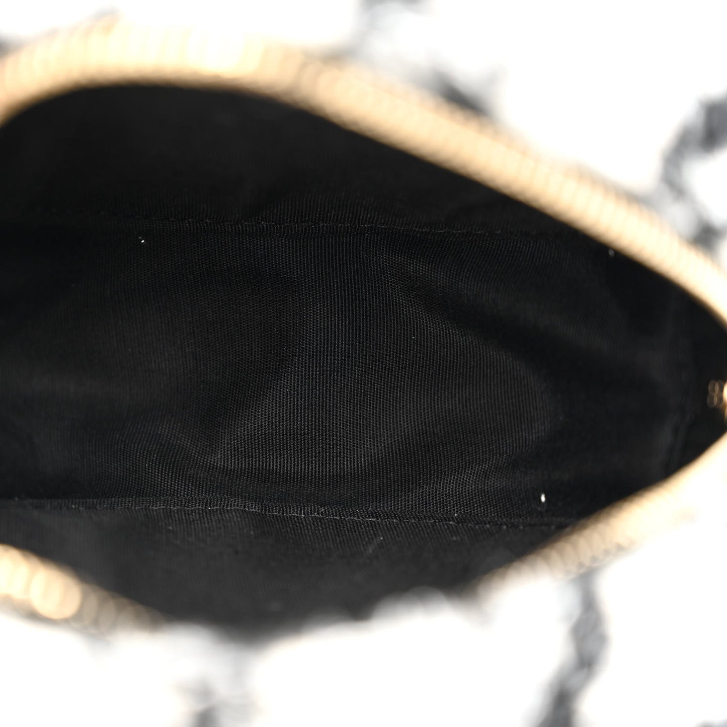 Tweed Shearling Round Clutch With Chain and Coin Purse Black and White