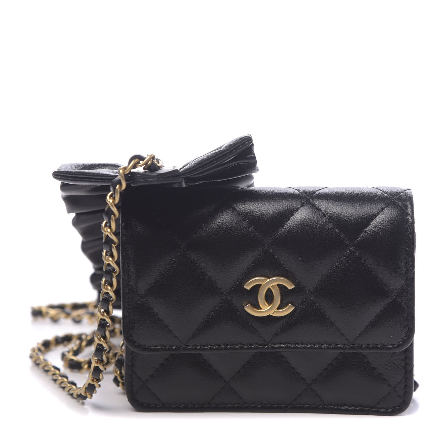 Chanel Lambskin Quilted Romance Clutch With Chain Black 1 of 12
