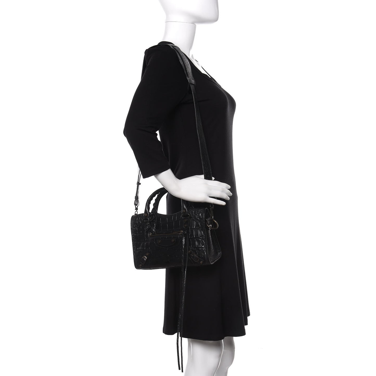 Calfskin Crocodile Embossed Classic Hardware Mini City Black