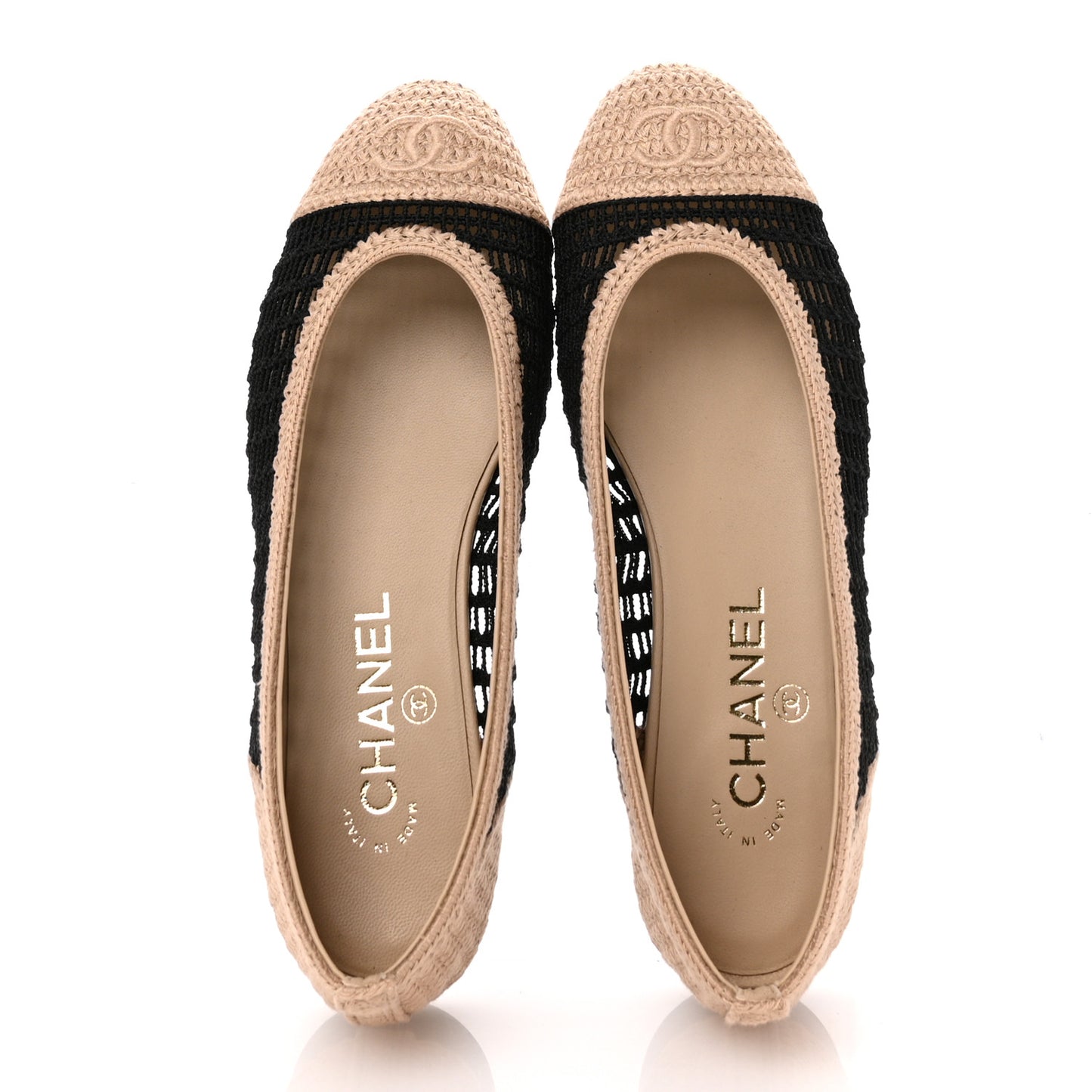 Raffia Cap Toe Ballerina Flats 37 Black Beige