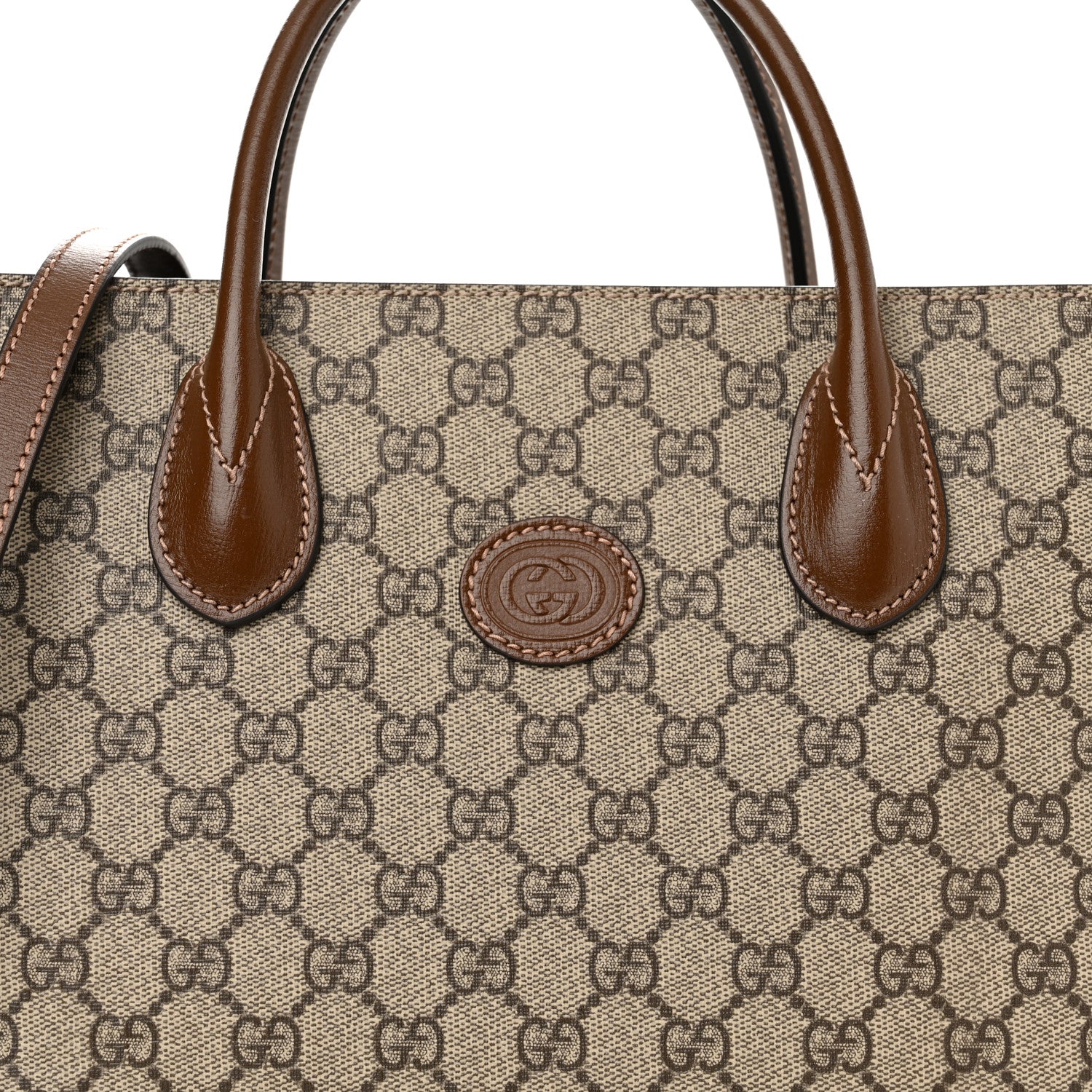 Gucci GG Supreme Monogram Azalea Calfskin Small Retro Interlocking G Tote Bag Beige Ebony Brown Sugar 8 of 10