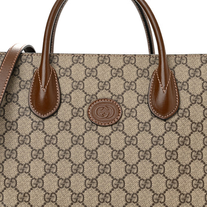 Gucci GG Supreme Monogram Azalea Calfskin Small Retro Interlocking G Tote Bag Beige Ebony Brown Sugar 8 of 10