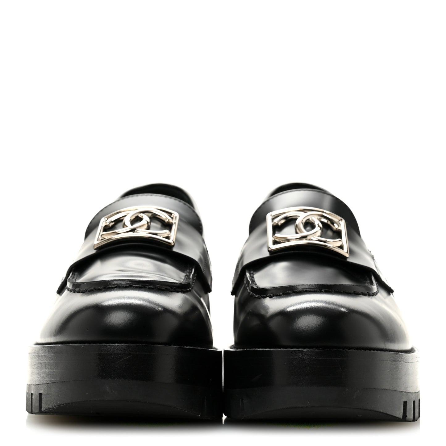 Calfskin Metal CC Loafers 38.5 Black