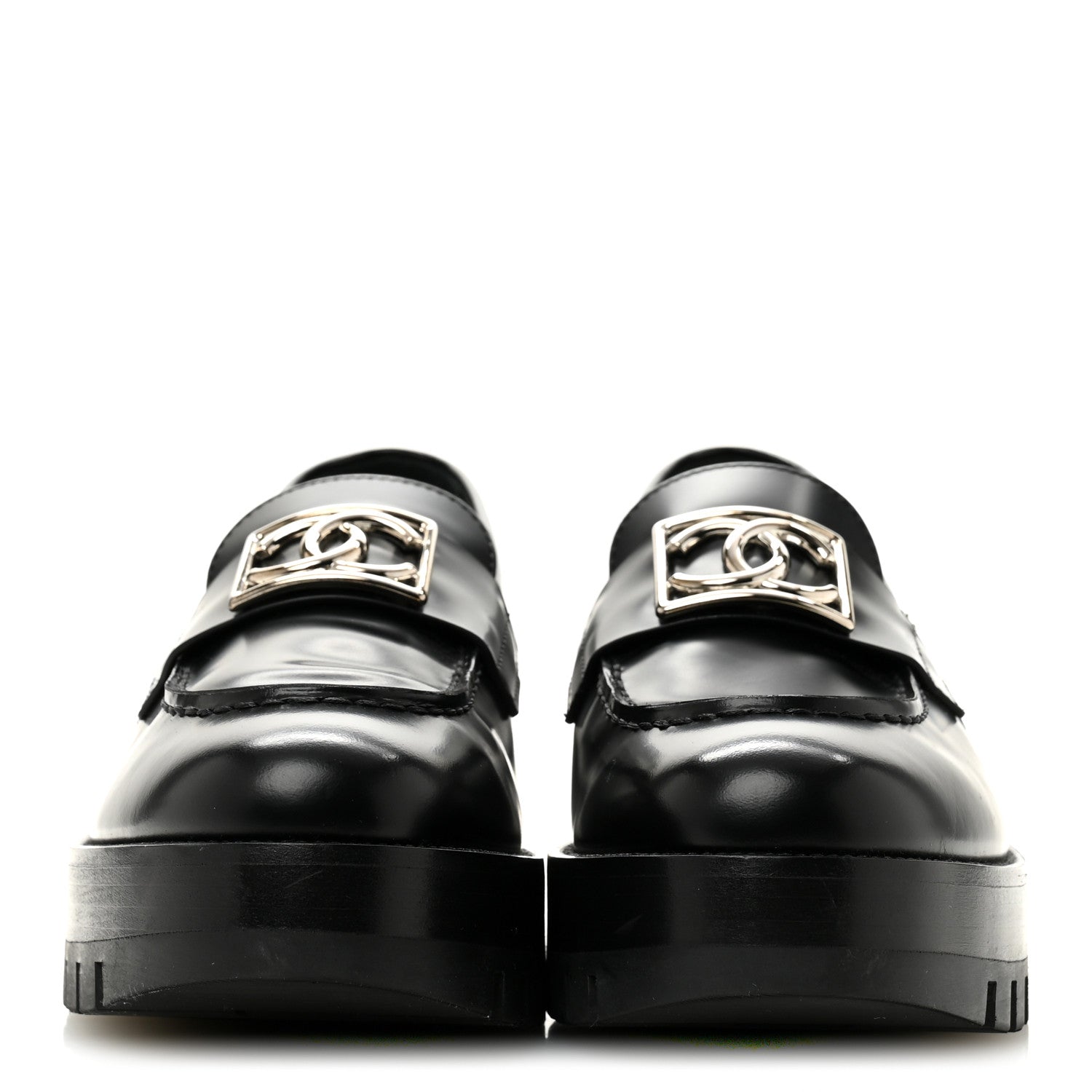 Chanel Calfskin Metal CC Loafers 38.5 Black 3 of 9