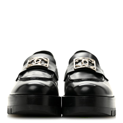 Chanel Calfskin Metal CC Loafers 38.5 Black 3 of 9