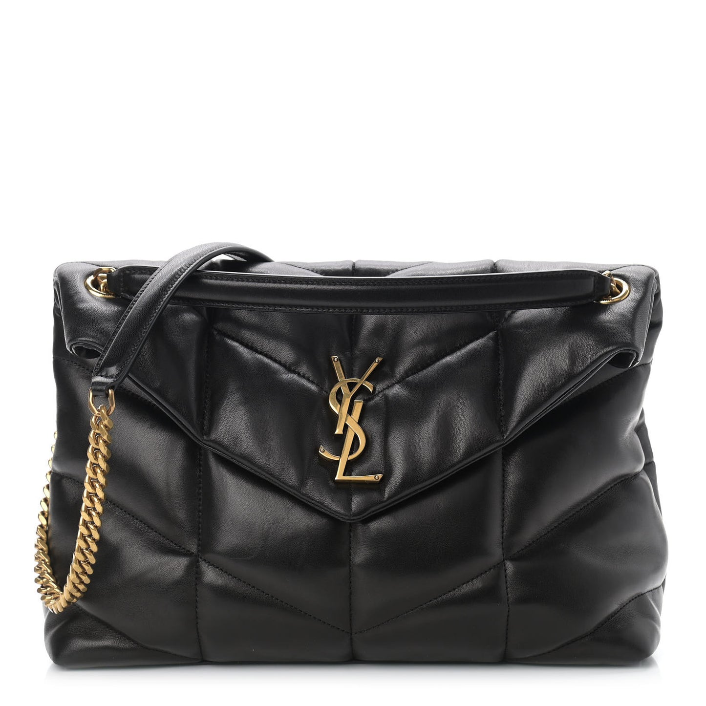 Lambskin Quilted Medium Loulou Puffer Monogram Chain Satchel Black