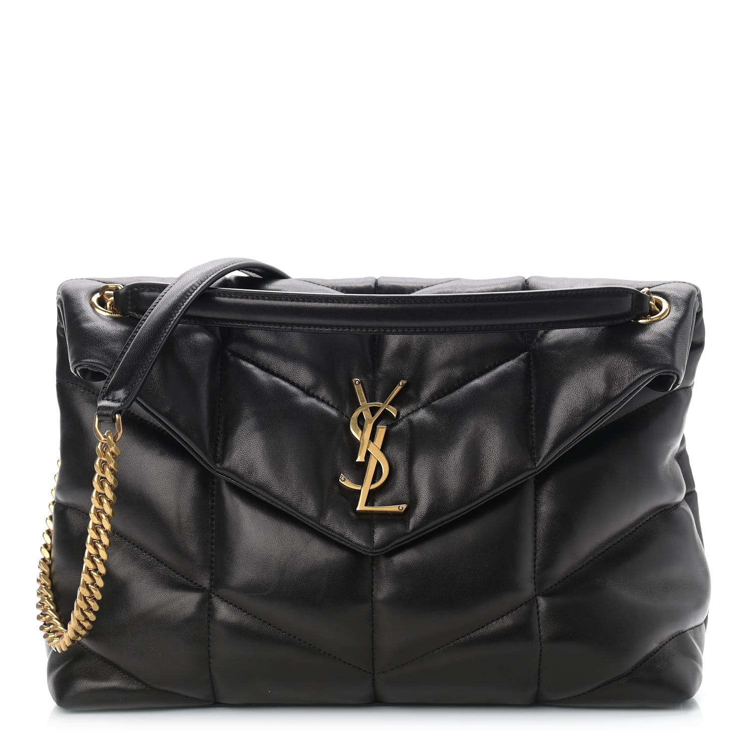 Saint Laurent Lambskin Quilted Medium Loulou Puffer Monogram Chain Satchel Black 1 of 10