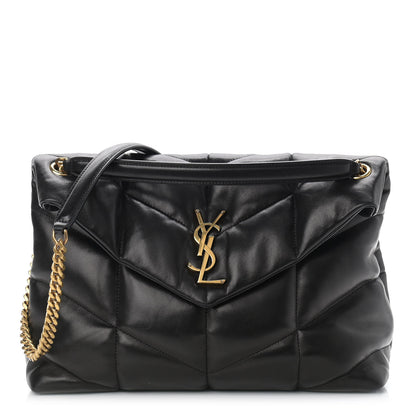 Saint Laurent Lambskin Quilted Medium Loulou Puffer Monogram Chain Satchel Black 1 of 10