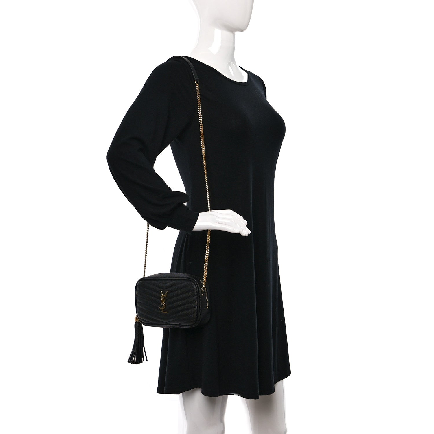 Saint Laurent Grain De Poudre Matelasse Monogram Mini Lou Camera Bag Black 2 of 9