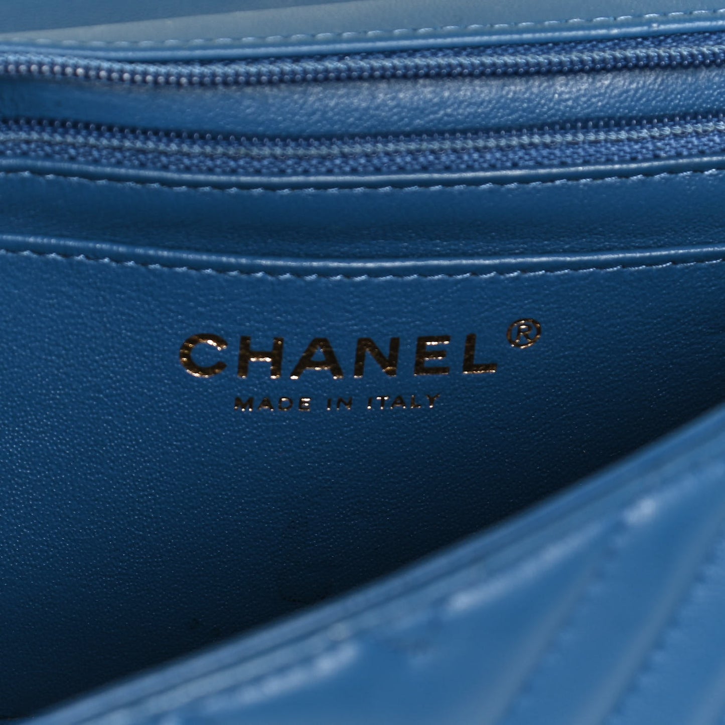 Lambskin Chevron Quilted Mini Rectangular Flap Blue