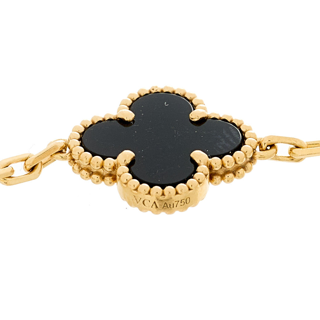 Van Cleef & Arpels 18K Yellow Gold Black Onyx 5 Motifs Vintage Alhambra Bracelet 3 of 6