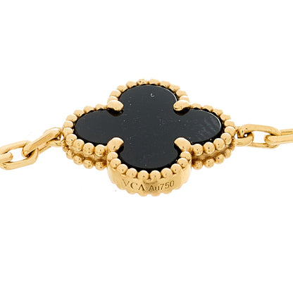Van Cleef & Arpels 18K Yellow Gold Black Onyx 5 Motifs Vintage Alhambra Bracelet 3 of 6