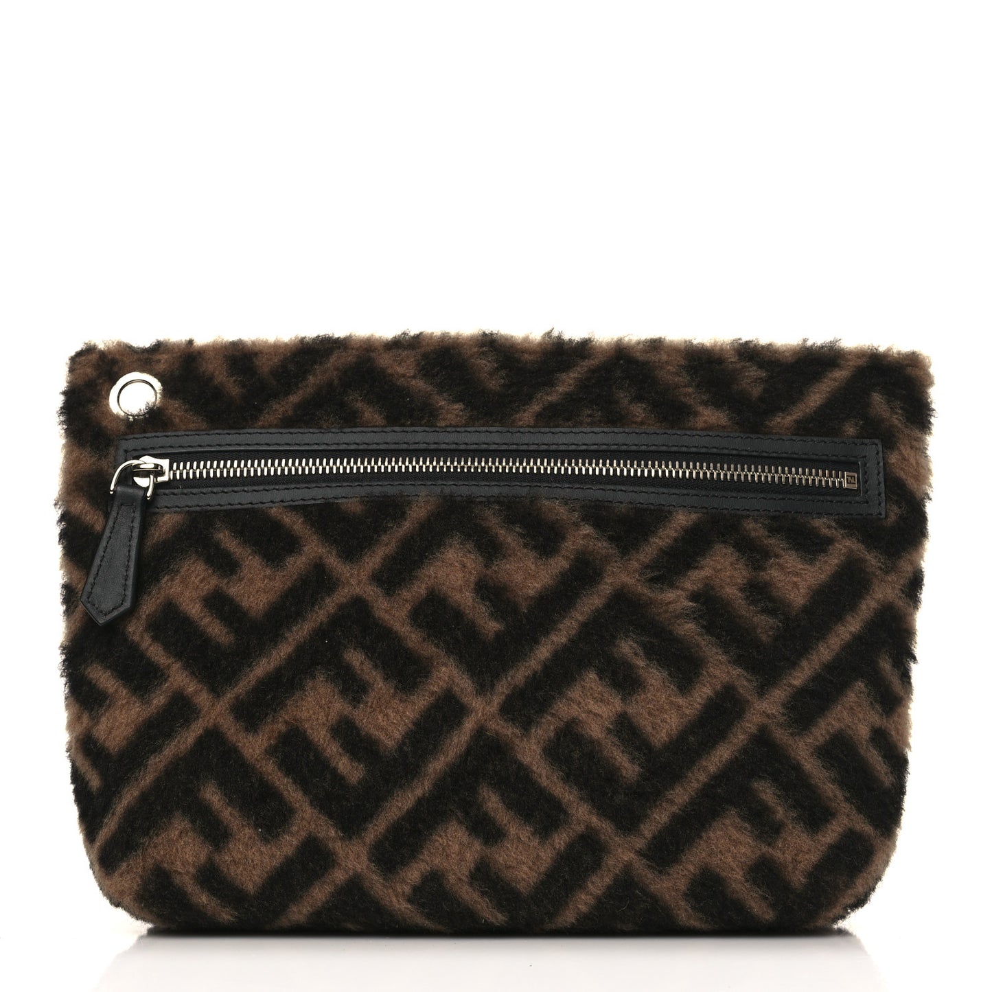 Shearling Calfskin FF 1974 Diagonal Pouch Tobacco Black