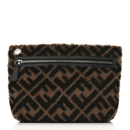Fendi Shearling Calfskin FF 1974 Diagonal Pouch Tobacco Black 1 of 9