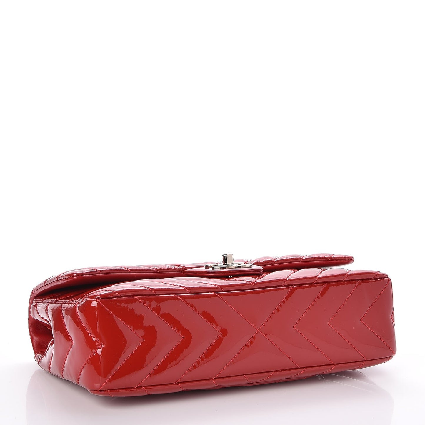 Patent Chevron Quilted Medium Single Flap Red