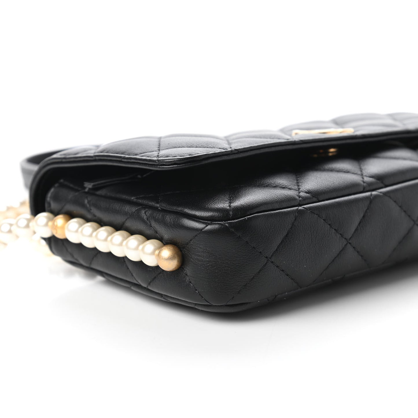 Calfskin Quilted Pearl Wallet On Chain WOC Black
