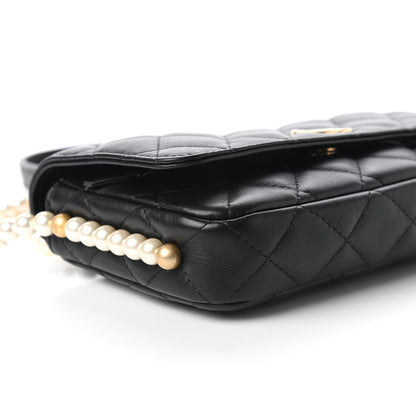 Chanel Calfskin Quilted Pearl Wallet On Chain WOC Black 5 of 11