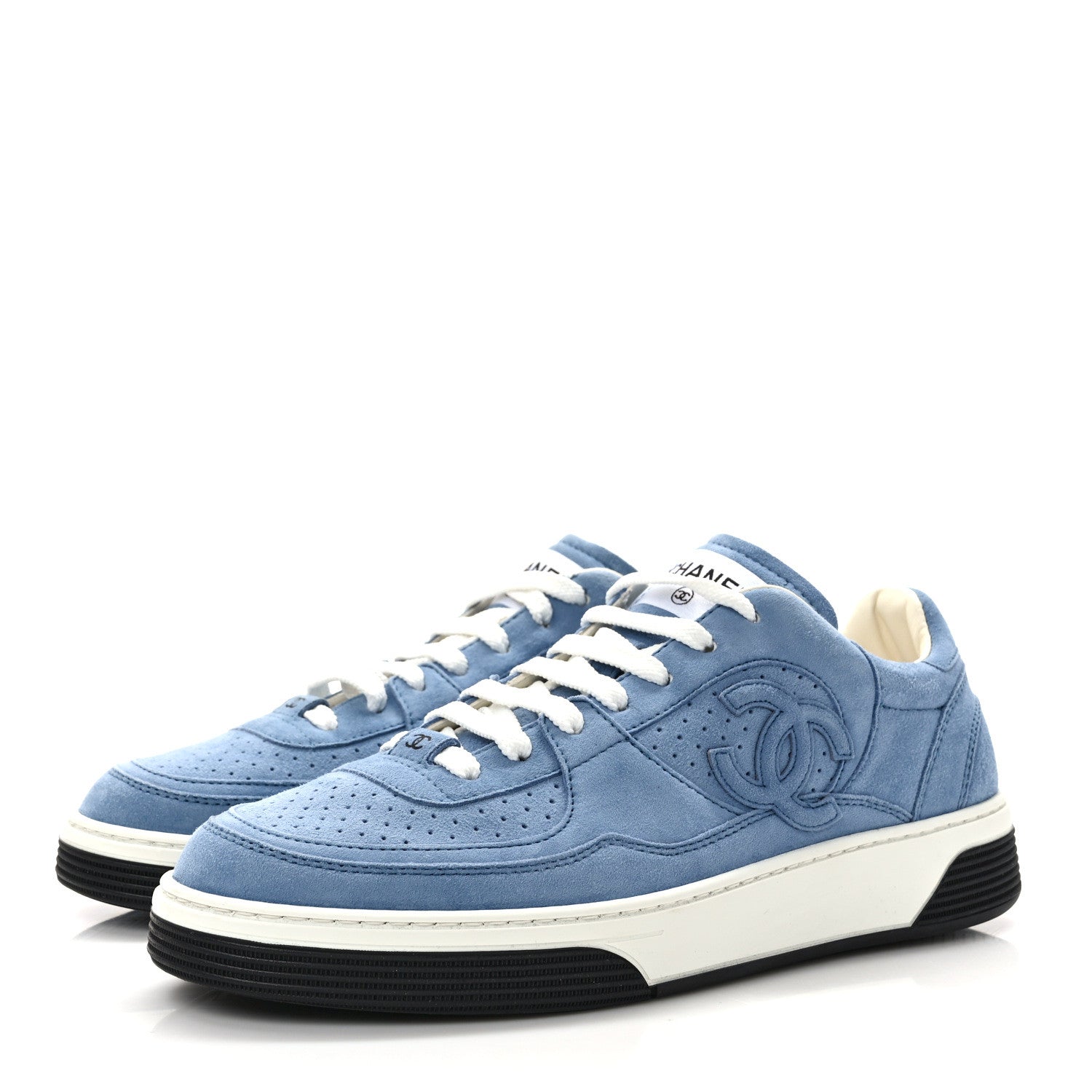 Chanel Suede Calfskin Womens CC Sneakers 41 Blue 3 of 8