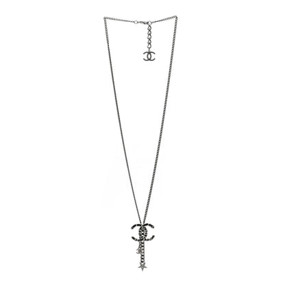 Chanel CHA CC Chain Charm Necklace Silver White 3 of 5