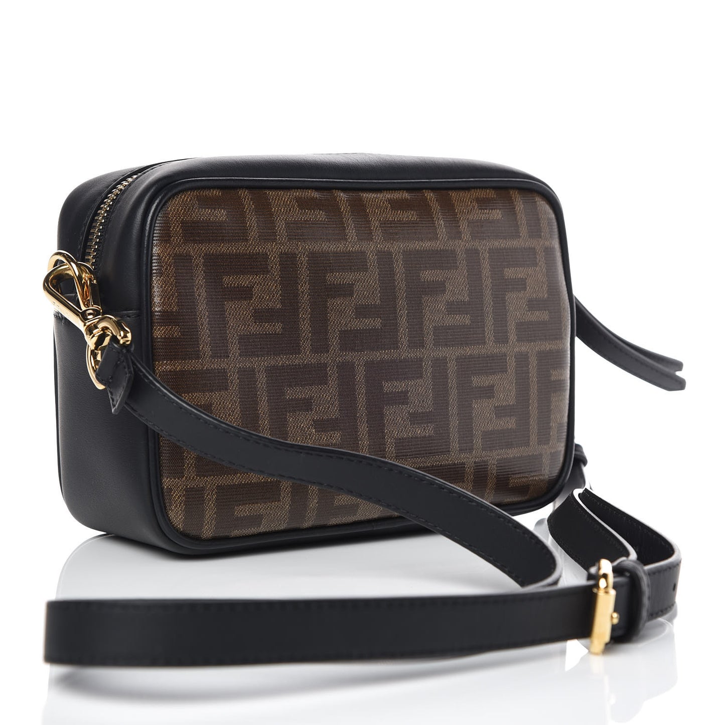 Glazed Fabric Vitello Century FF 1974 Stamp Patch Mini Camera Case Mogano Panna Black