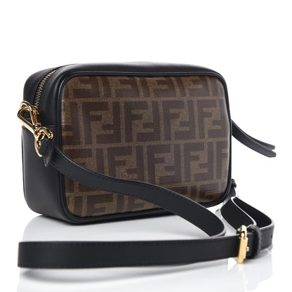 Fendi Glazed Fabric Vitello Century FF 1974 Stamp Patch Mini Camera Case Mogano Panna Black 3 of 9