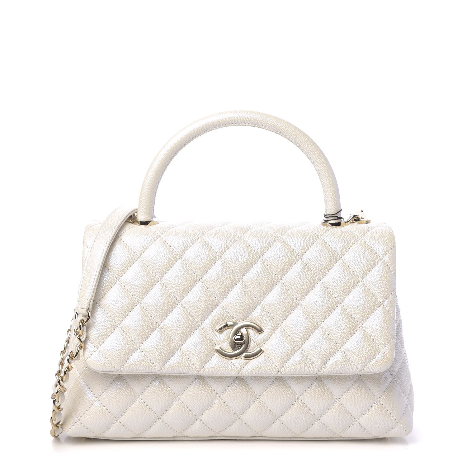 Chanel Iridescent Caviar Quilted Small Coco Handle Flap White 1 of 11