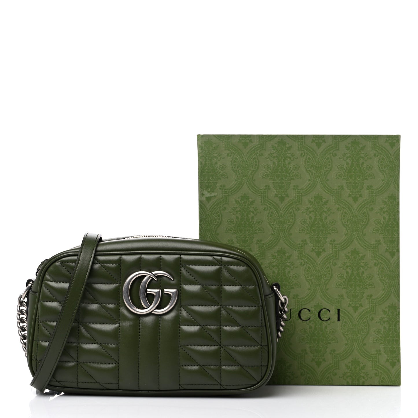 Calfskin Matelasse Aria Small GG Marmont Chain Shoulder Bag Military Wood