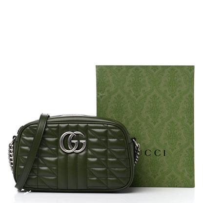 Gucci Calfskin Matelasse Aria Small GG Marmont Chain Shoulder Bag Military Wood 10 of 10