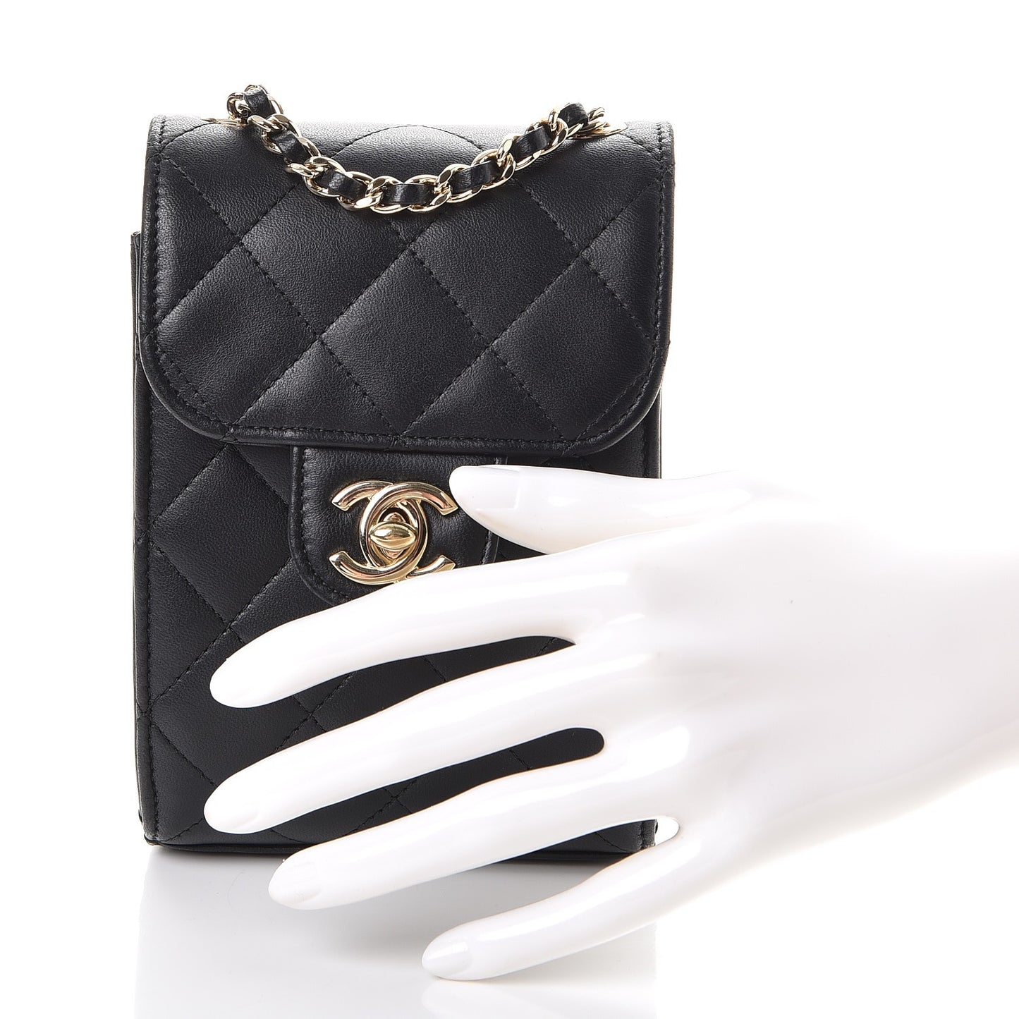 Lambskin Quilted Extra Mini Wallet On Chain WOC Black