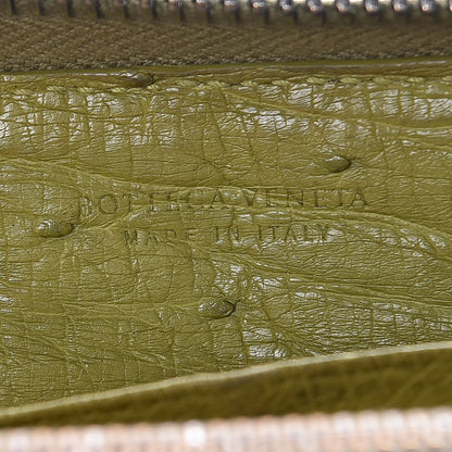 Bottega Veneta Ostrich Intrecciato Zip Around Wallet Green 6 of 12