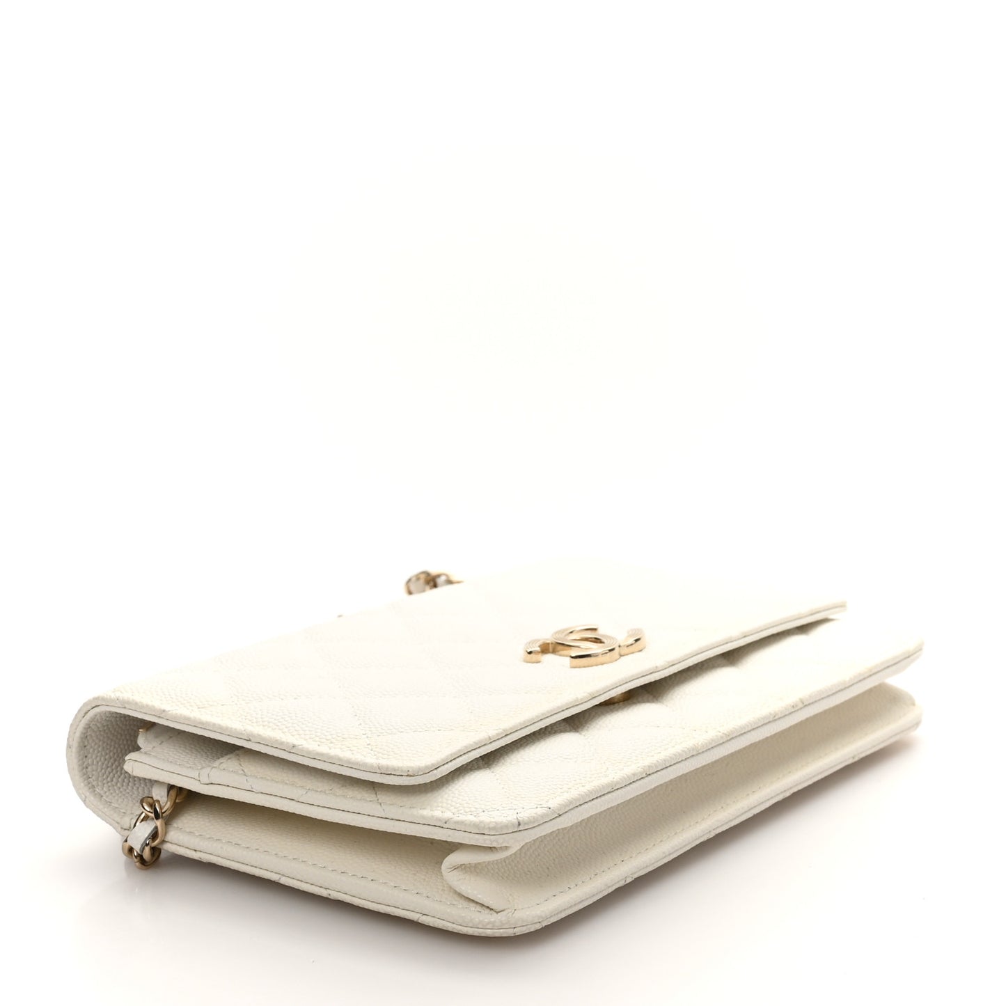 Caviar Quilted Striated CC Wallet on Chain WOC White