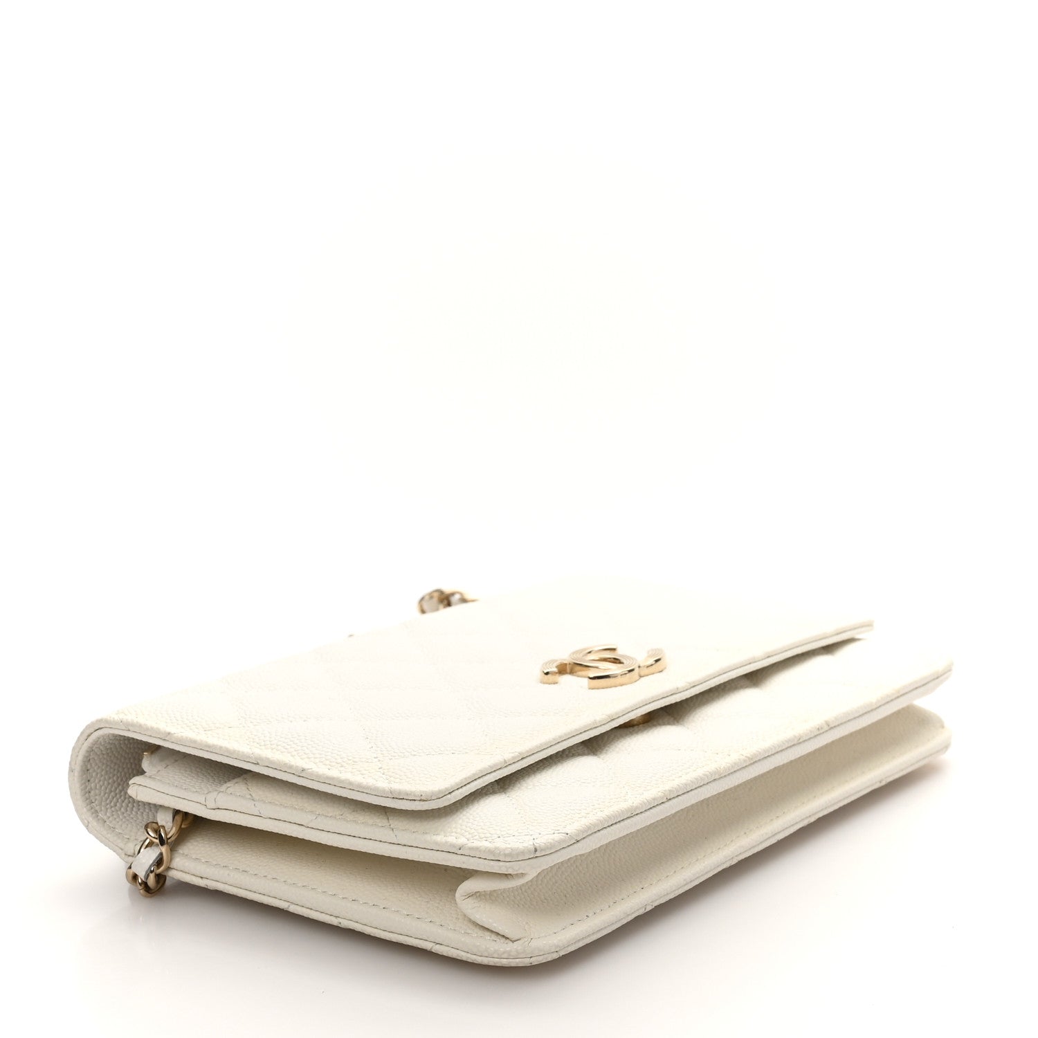 Chanel Caviar Quilted Striated CC Wallet on Chain WOC White 4 of 12